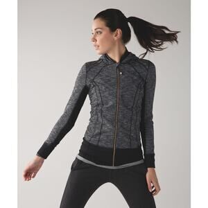 Lululemon Daily Practice Jacket Coco Pique Black White Rose Gold Zipper Size 8